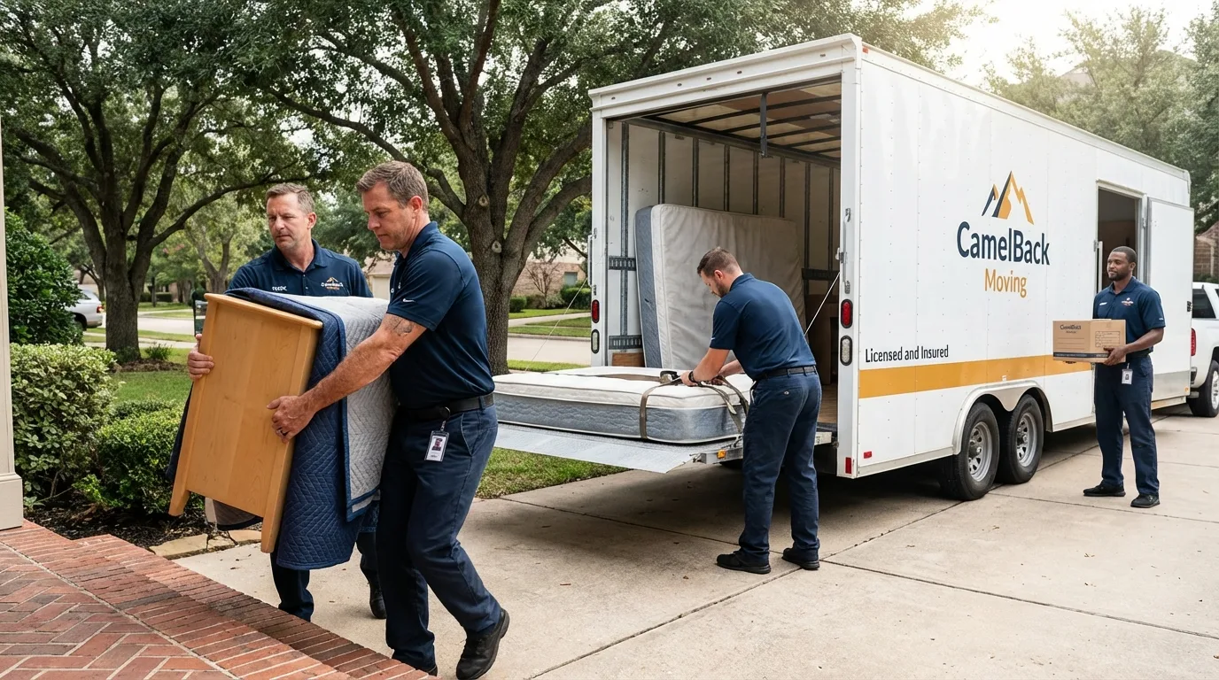 Crew loading residential truck for cross-state move from Nicoma Park, OK