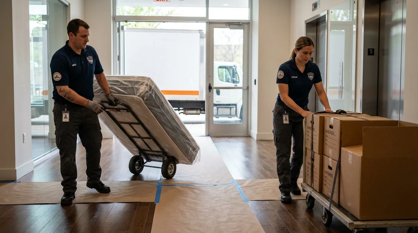 Professional apartment movers loading elevator in Nicoma Park, OK